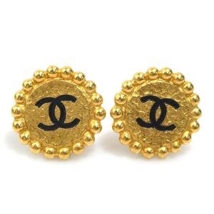 CHANEL Coco Mark Metal/Enamel Earrings, Gold/Black, Women's, e61244i